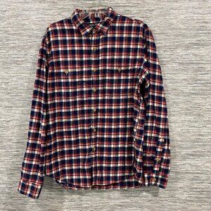 Mens Red & Navy Plaid Button-Up Flannel Shirt By Mercantile